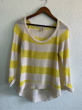 Roxy Yellow and Cream Striped Scoop Neck Sweater